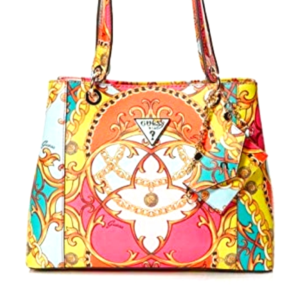 Guess coral multicolor tote bag